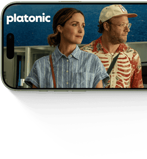 Vista frontal do iPhone 17, a mostrar imagens da série Amizade Platónica na Apple TV+