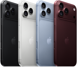 Vista traseira de dispositivos iPhone 18 Pro alinhados, nas quatro cores: bordô, glaciar, prateado e preto, com sistema de câmaras Pro Fusion no canto superior esquerdo, 3 lentes, microfone e flash