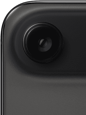 Vista traseira do iPhone Air, na cor preto sideral, com canto superior arredondado, sistema de câmara Fusion com uma objetiva