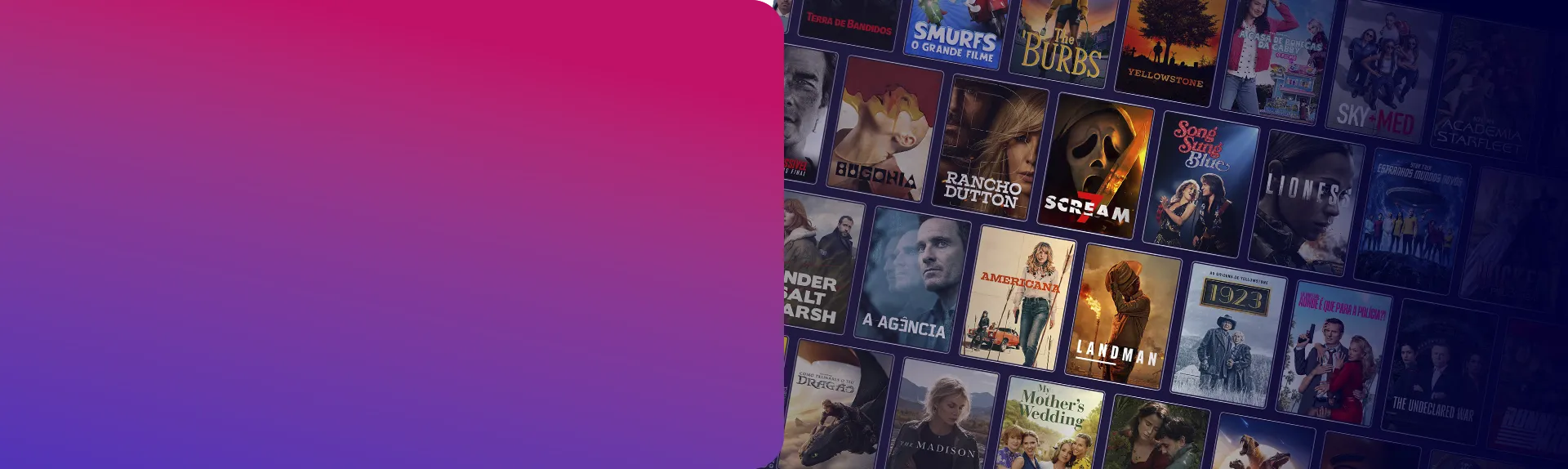 Várias capas de filmes e séries lado a lado